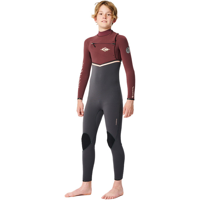 2023 Rip Curl Junior Flashbomb 4/3mm Chest Zip Neopreno 13CBFS - Maroon